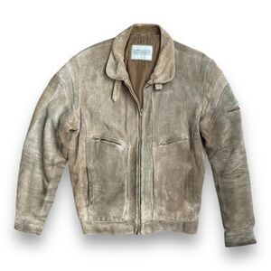 Vintage Weekender Jacket Leather Suede tan size Large zip-up waist-length
